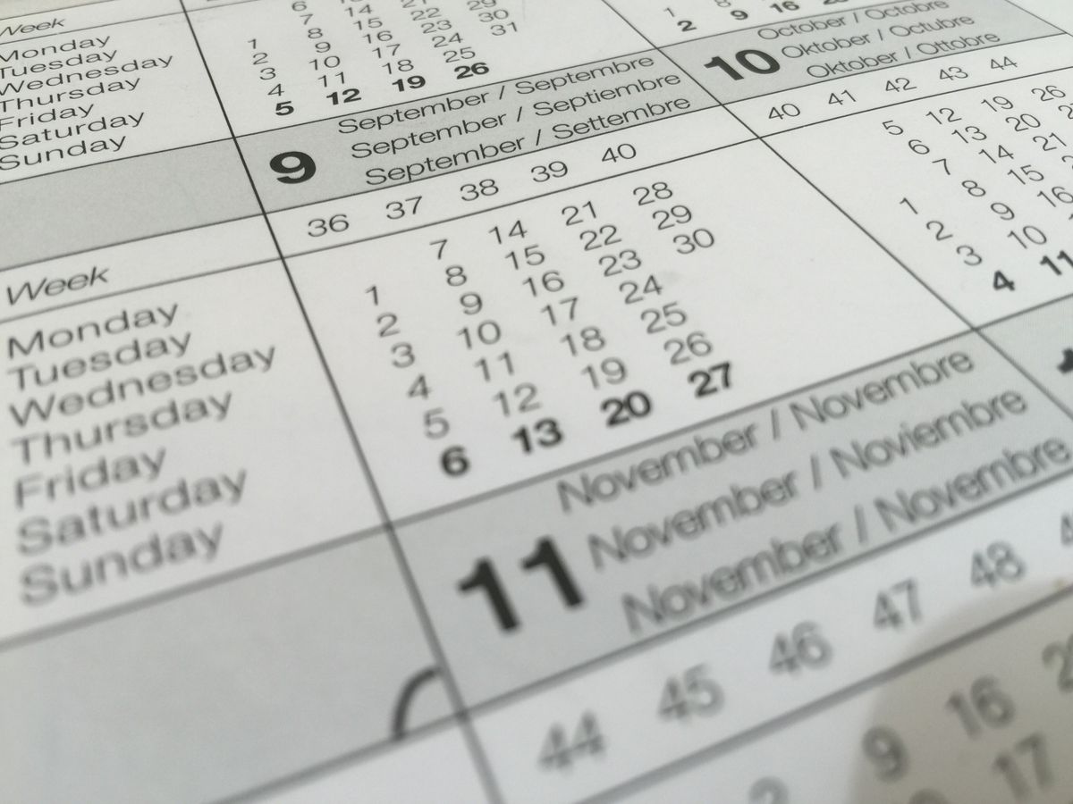 A close-up of a printed year planner showing September, October and November week numbers