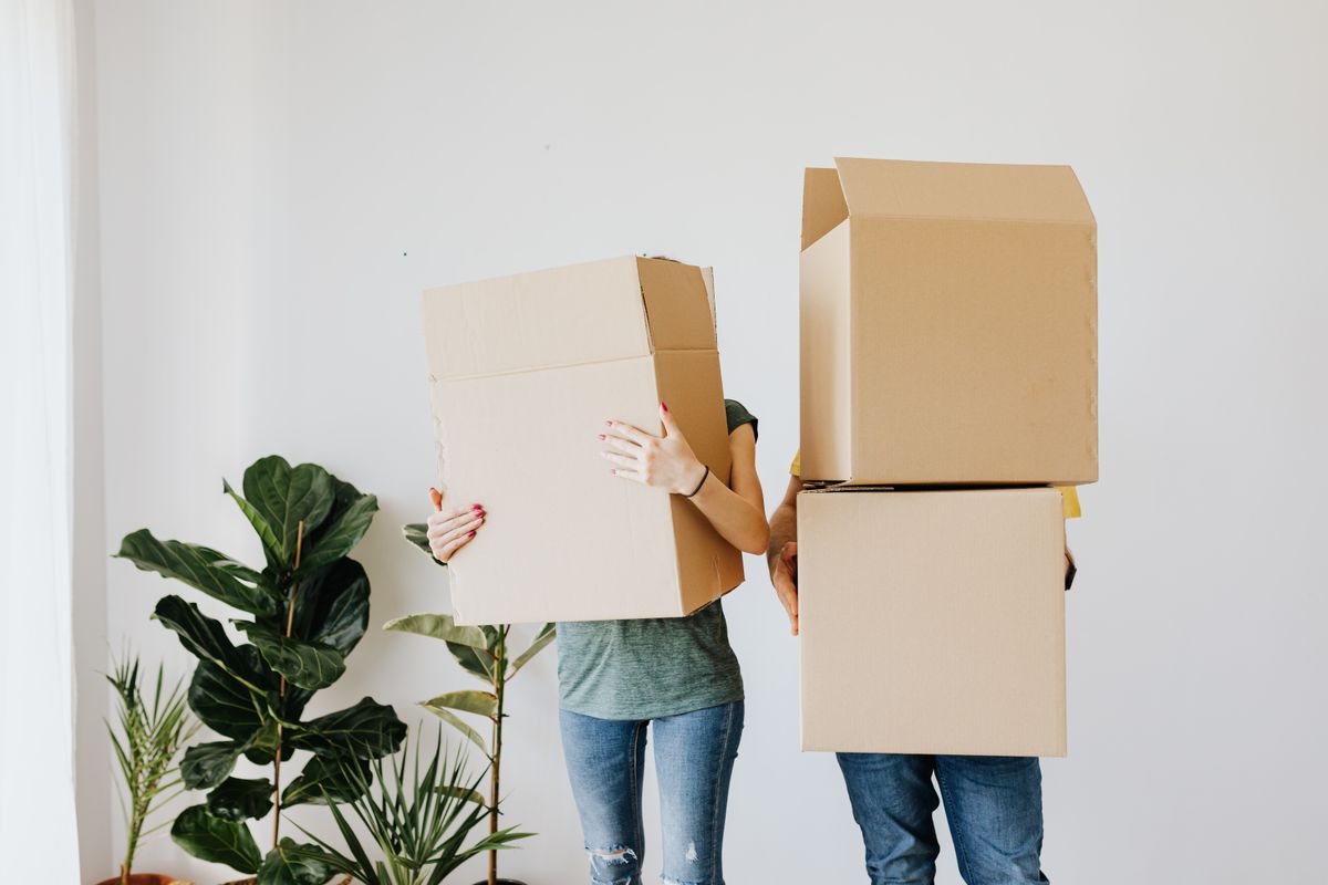 Packed boxes in an office being closed down in Malaysia